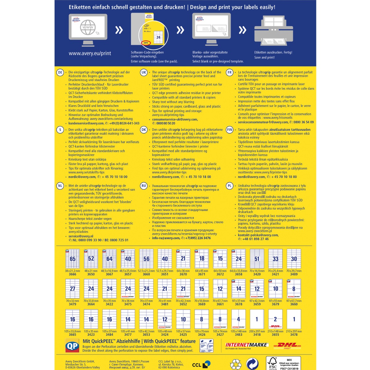 Avery Zweckform, Labels Avery 97 x 42,3mm, A4 (3659)