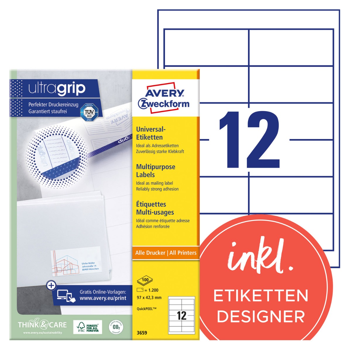 Avery Zweckform, Labels Avery 97 x 42,3mm, A4 (3659)