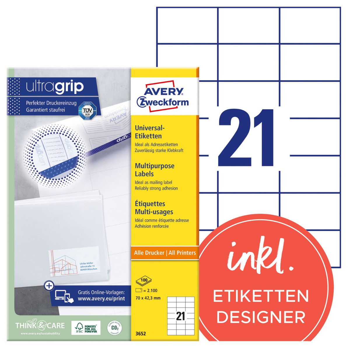 Avery Zweckform, Labels Avery 70 x 42,3mm, A4 (3652)