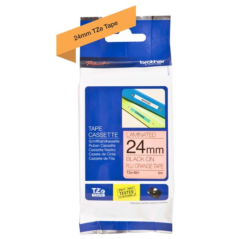 Brother TZE-B51 Schriftband P-touch schwarz auf neon orange 24mm