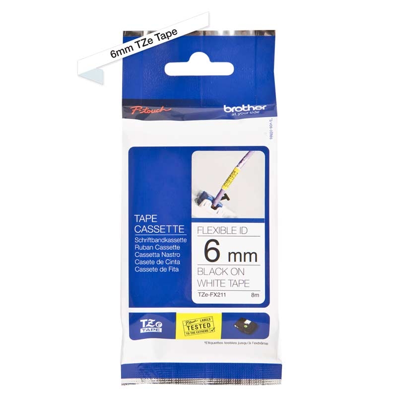 Brother TZe-FX211 Schriftband P-touch flexibel schwarz auf weiß 6 mm