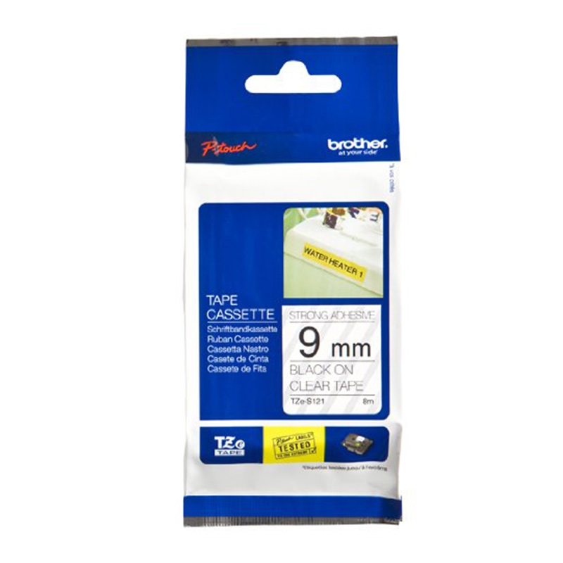 Brother TZE-S121 P-Touch schwarz auf clear 9mm extra gluey