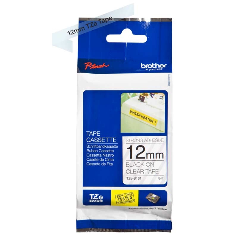 Brother TZe-S131 Schriftband P-touch schwarz auf clear extra stark klebend 12mm