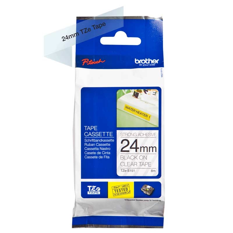 Brother TZe-S151 Schriftband 24mm schwarz auf farblos extrastark klebend